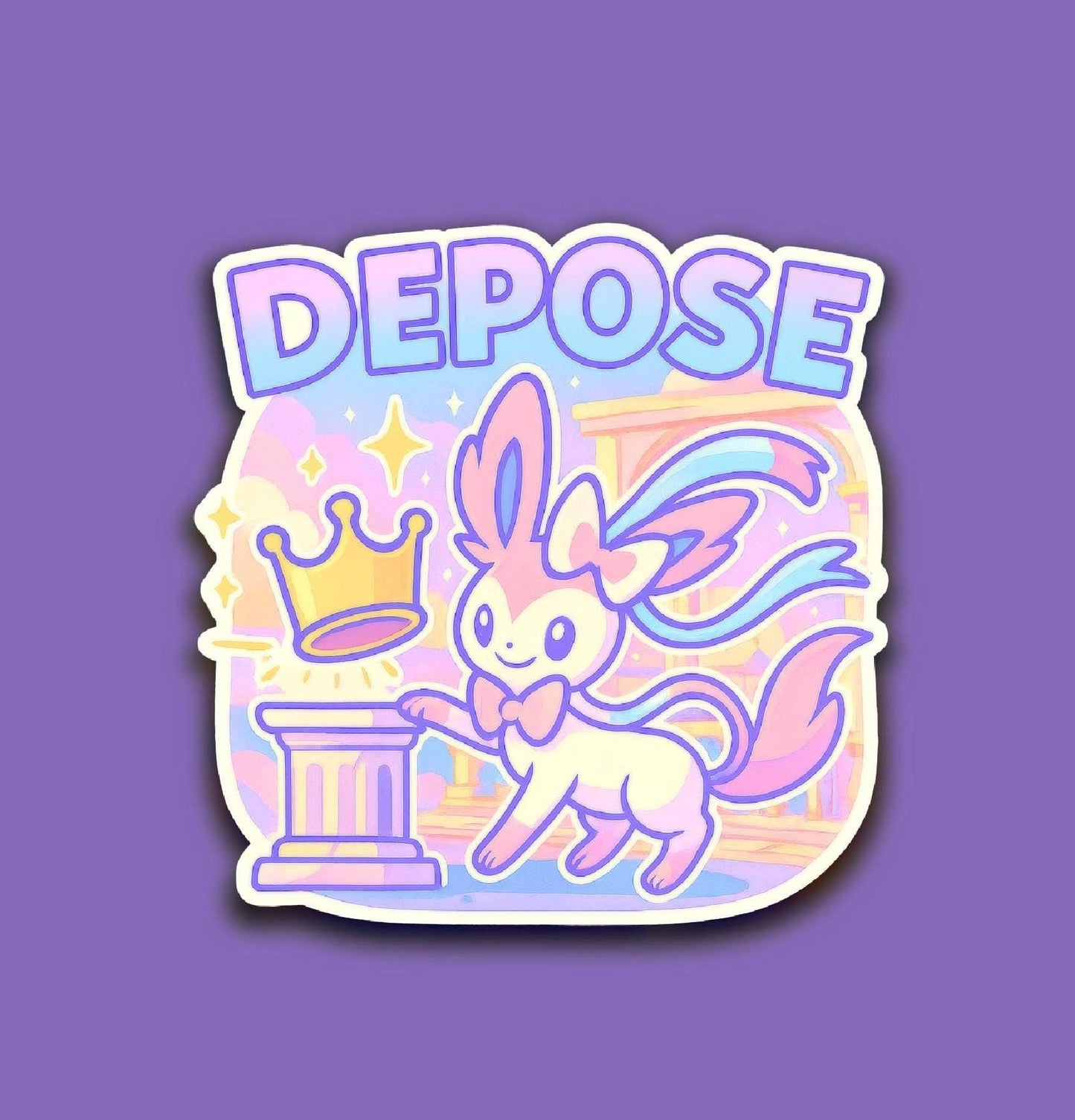 Sylveon Depose the Crown - Holographic Vinyl Sticker - dethrowing the monarch - whimsical pastel eevolution - no kings