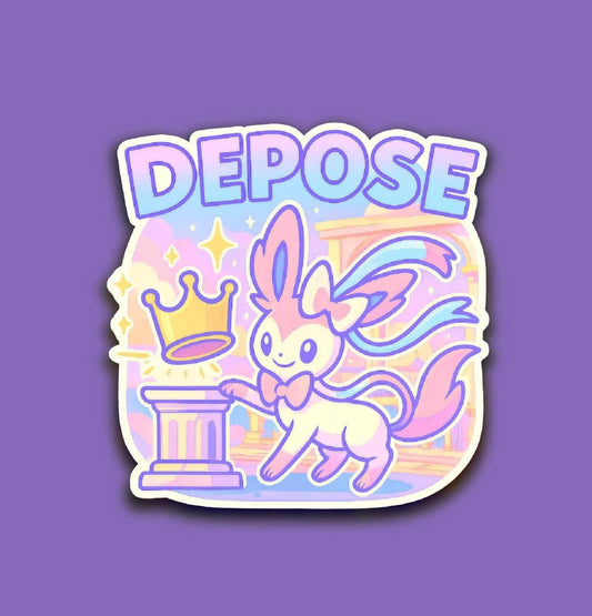 Sylveon Depose the Crown - Holographic Vinyl Sticker - dethrowing the monarch - whimsical pastel eevolution - no kings