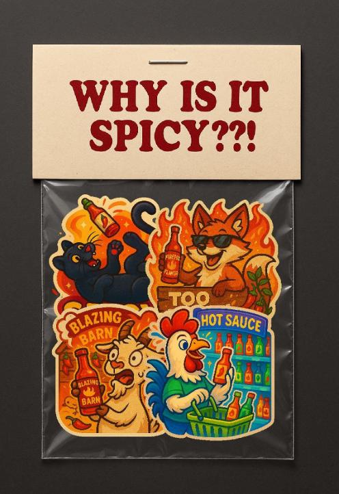 Rooster Hot Sauce Sticker – Spicy Food Lover Gift – Cartoon Chicken Grocery Shopping – Funny Hot Sauce Vinyl Decal