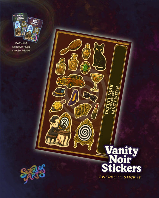 Vanity Noir Sticker Sheet – Vintage Style Gothic Vanity Aesthetic Stickers, Witchy Planner Vinyl & Holographic Decals, Mystery and Glamour