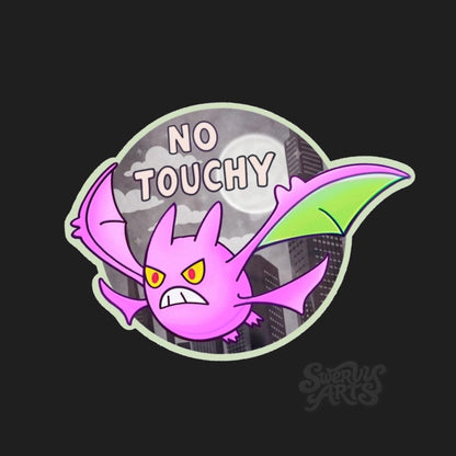 No Touchy Crobat Vinyl Sticker, cute angry and flying with attitude, sunset skyline, shiny pokemon, water resistant vinyl sticker