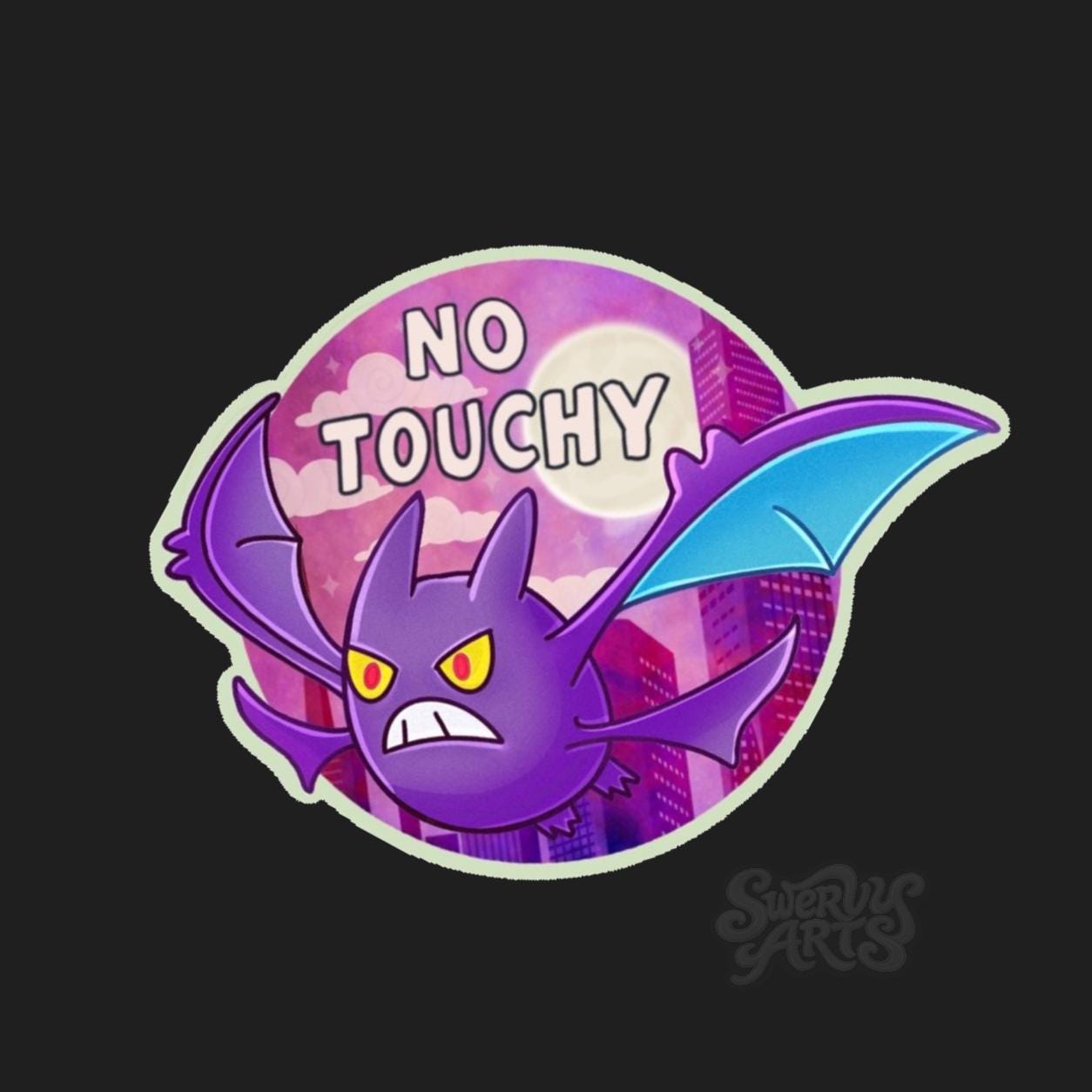 No Touchy Crobat Vinyl Sticker, cute angry and flying with attitude, sunset skyline, shiny pokemon, water resistant vinyl sticker