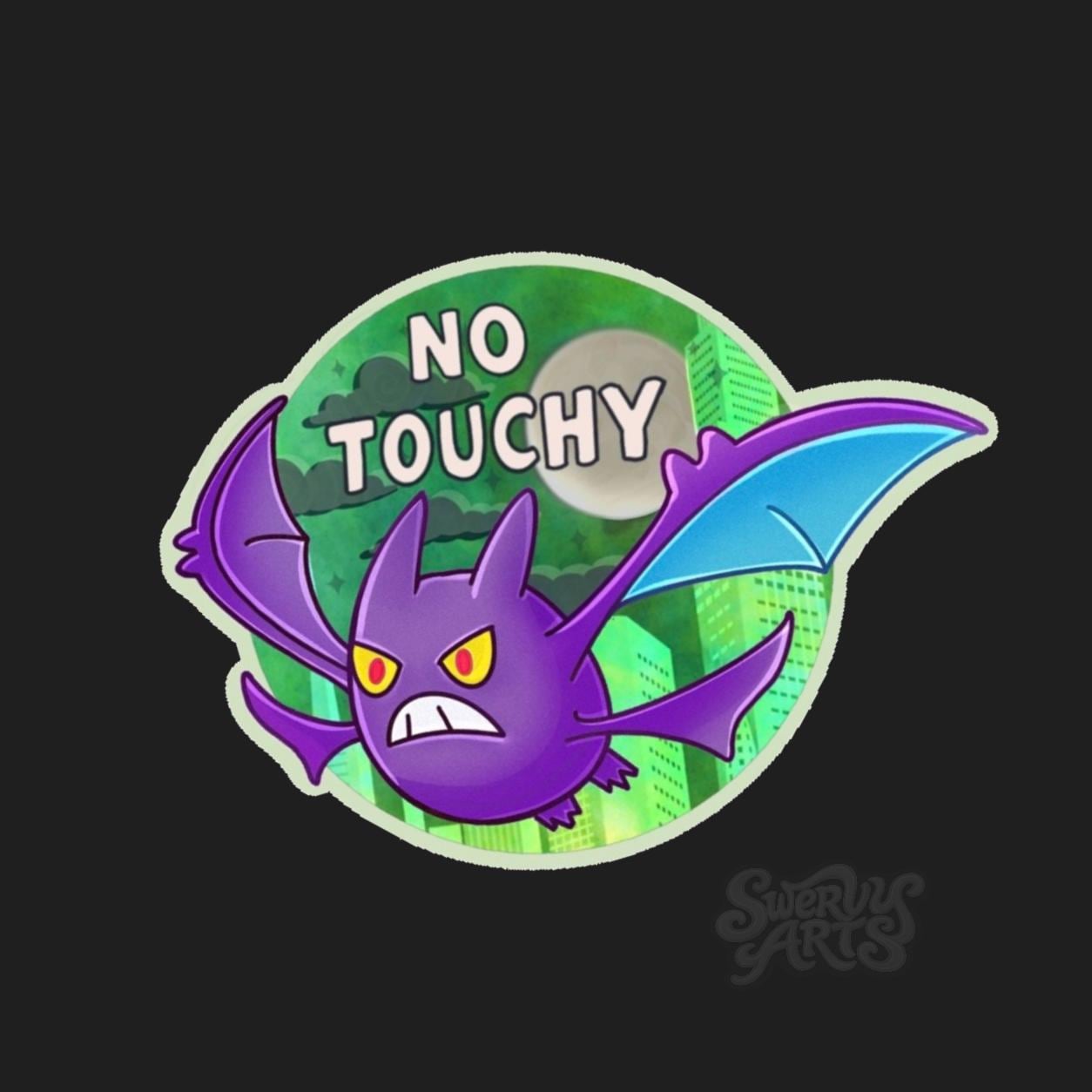 No Touchy Crobat Vinyl Sticker, cute angry and flying with attitude, sunset skyline, shiny pokemon, water resistant vinyl sticker