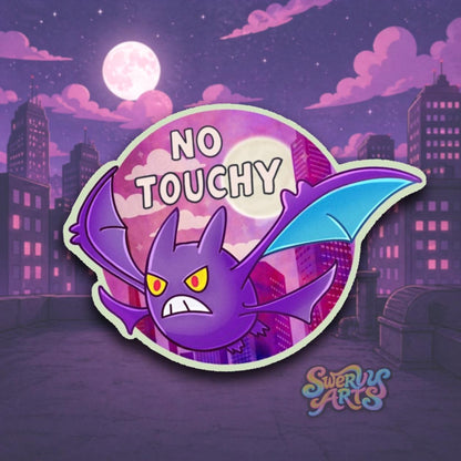 No Touchy Crobat Vinyl Sticker, cute angry and flying with attitude, sunset skyline, shiny pokemon, water resistant vinyl sticker