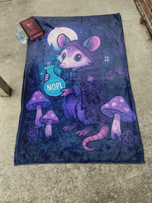 Cottagecore Possum Blanket – Pastel Goth Cozy Throw, Soft Minky Witchcore Blanket, Emotional Support Gift