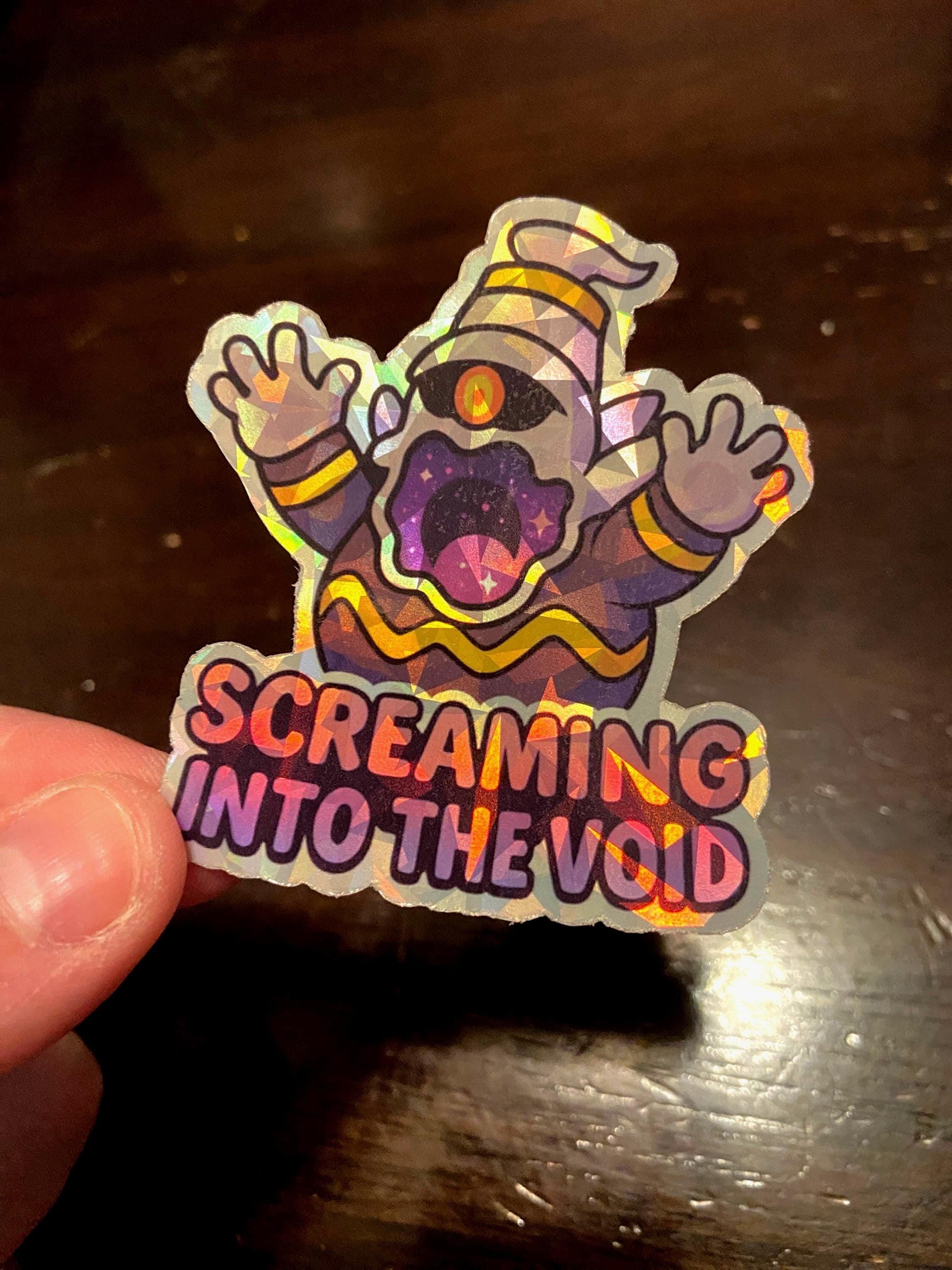 Screaming Into the Void Dusknoir Sticker | Funny Existential Meme Vinyl Sticker | Cute Dark Fantasy Ghost | Spooky Goth Gamercore