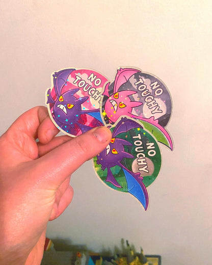 No Touchy Crobat Vinyl Sticker, cute angry and flying with attitude, sunset skyline, shiny pokemon, water resistant vinyl sticker