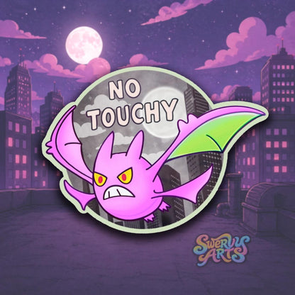 No Touchy Crobat Vinyl Sticker, cute angry and flying with attitude, sunset skyline, shiny pokemon, water resistant vinyl sticker