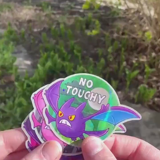 No Touchy Crobat Vinyl Sticker, cute angry and flying with attitude, sunset skyline, shiny pokemon, water resistant vinyl sticker