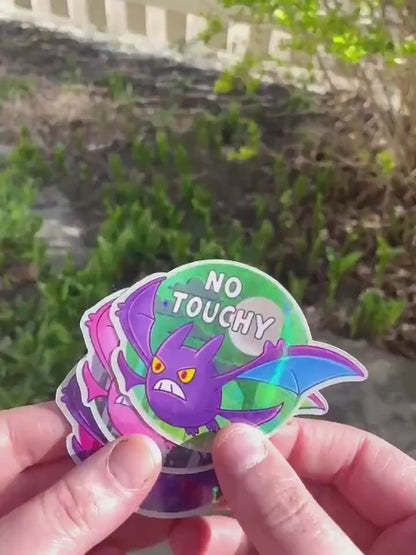 No Touchy Crobat Vinyl Sticker, cute angry and flying with attitude, sunset skyline, shiny pokemon, water resistant vinyl sticker